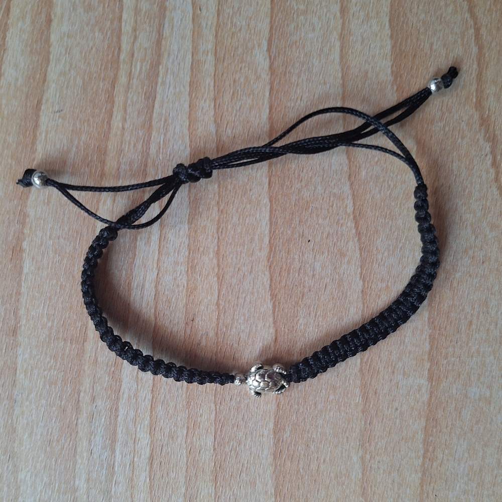 Black Braided Bracelet with Silver Bead